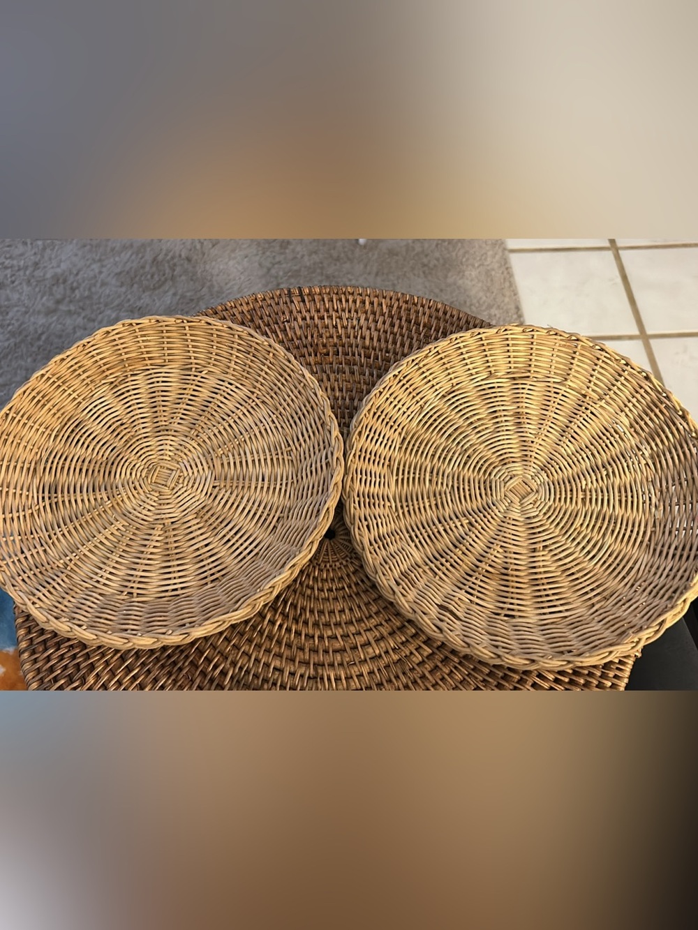 Woven Round Natural Rattan Decorative Tray Set 9 in